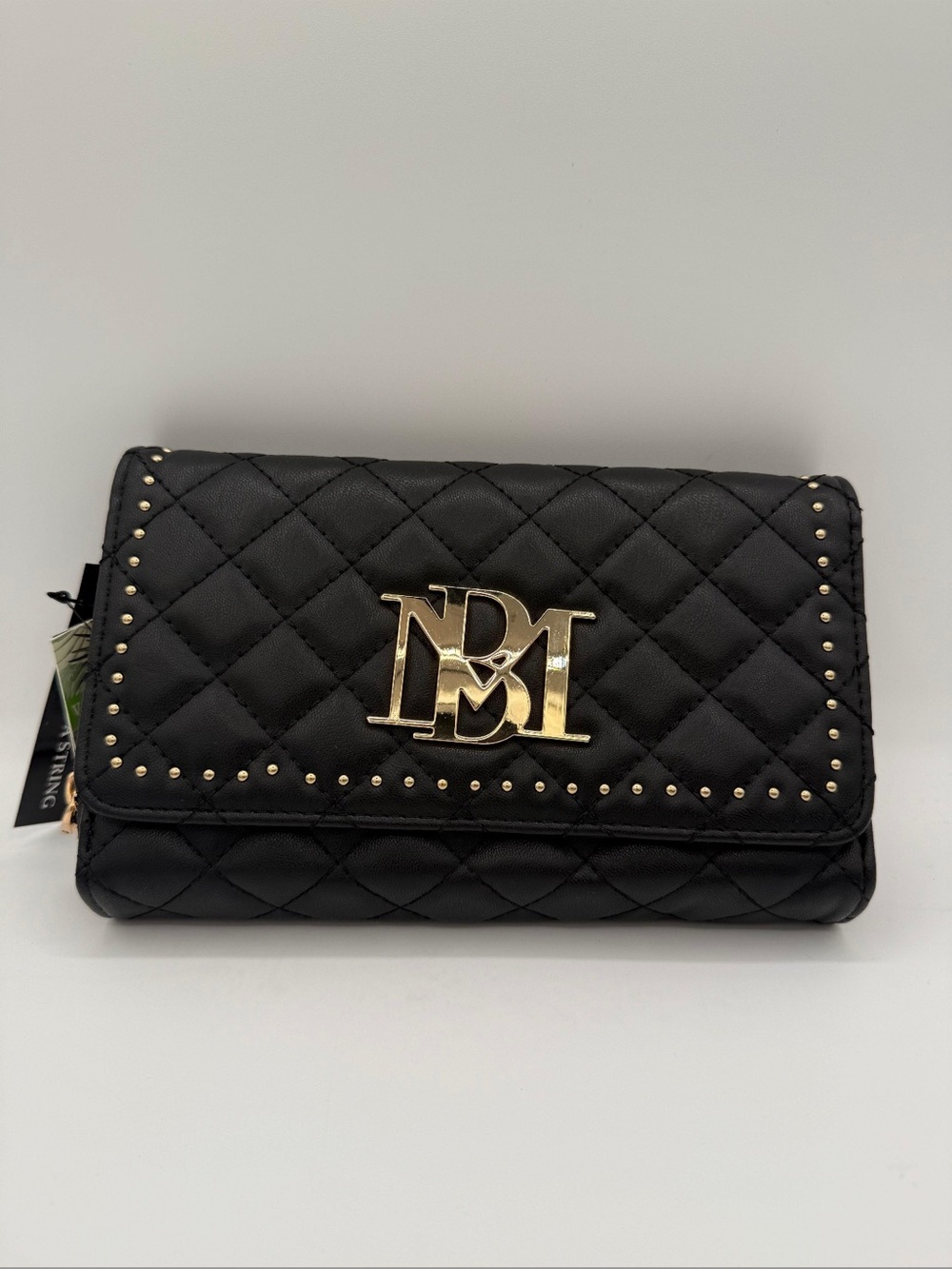 Badgley Mischka Black Quilted Crossbody with Gold Logo